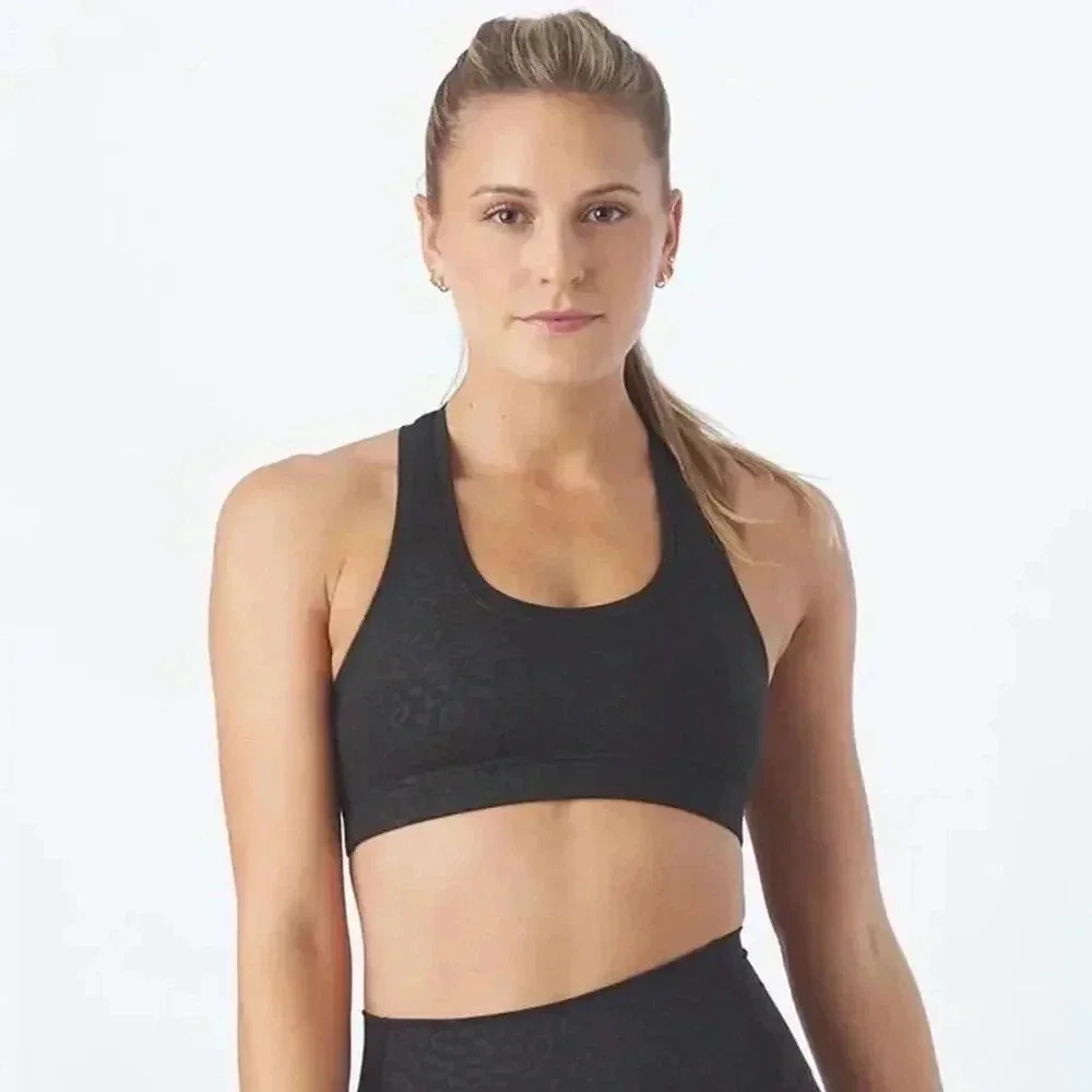 Glyder Notch Sports Bra in Black Leopard Gloss L